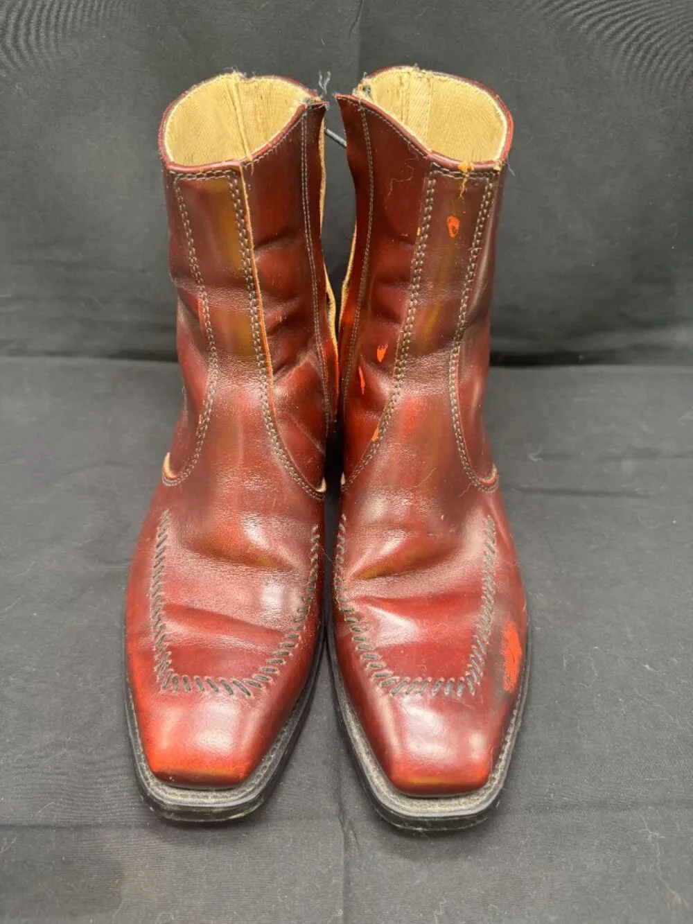 Vintage Men's Wrangler Chestnut Brown Leather Side Zip Ankle Western Boots Size